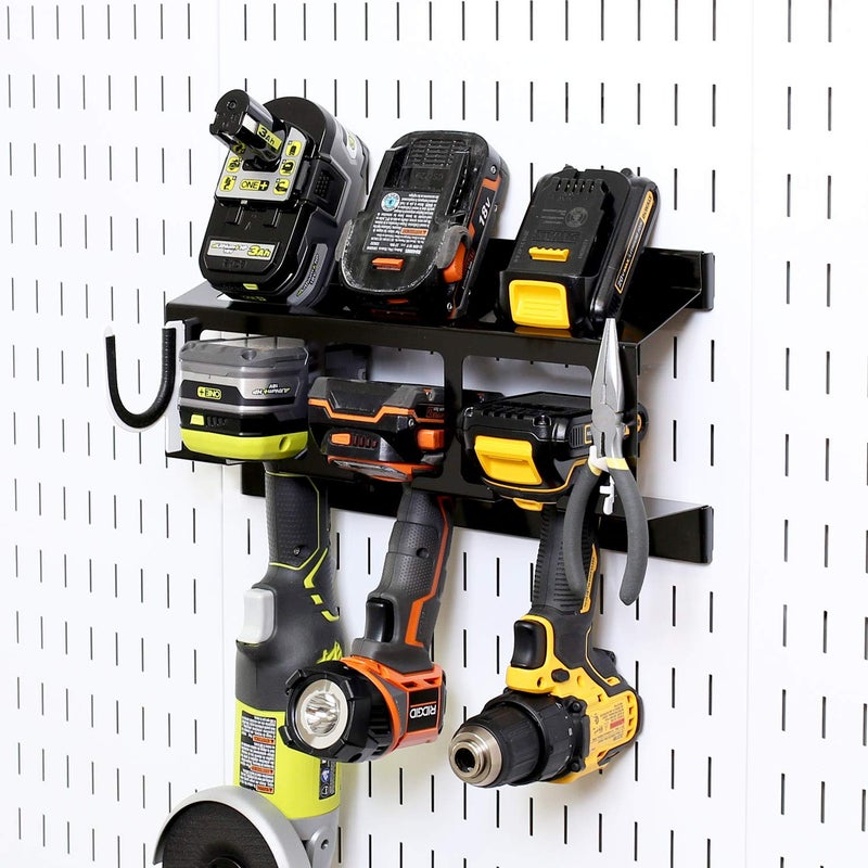 Wall Control Drill Holder Power Tool Storage Rack - Compact Impact Drill Battery Power Tool Pegboard Organizer Pegboard (Black) - Image 4